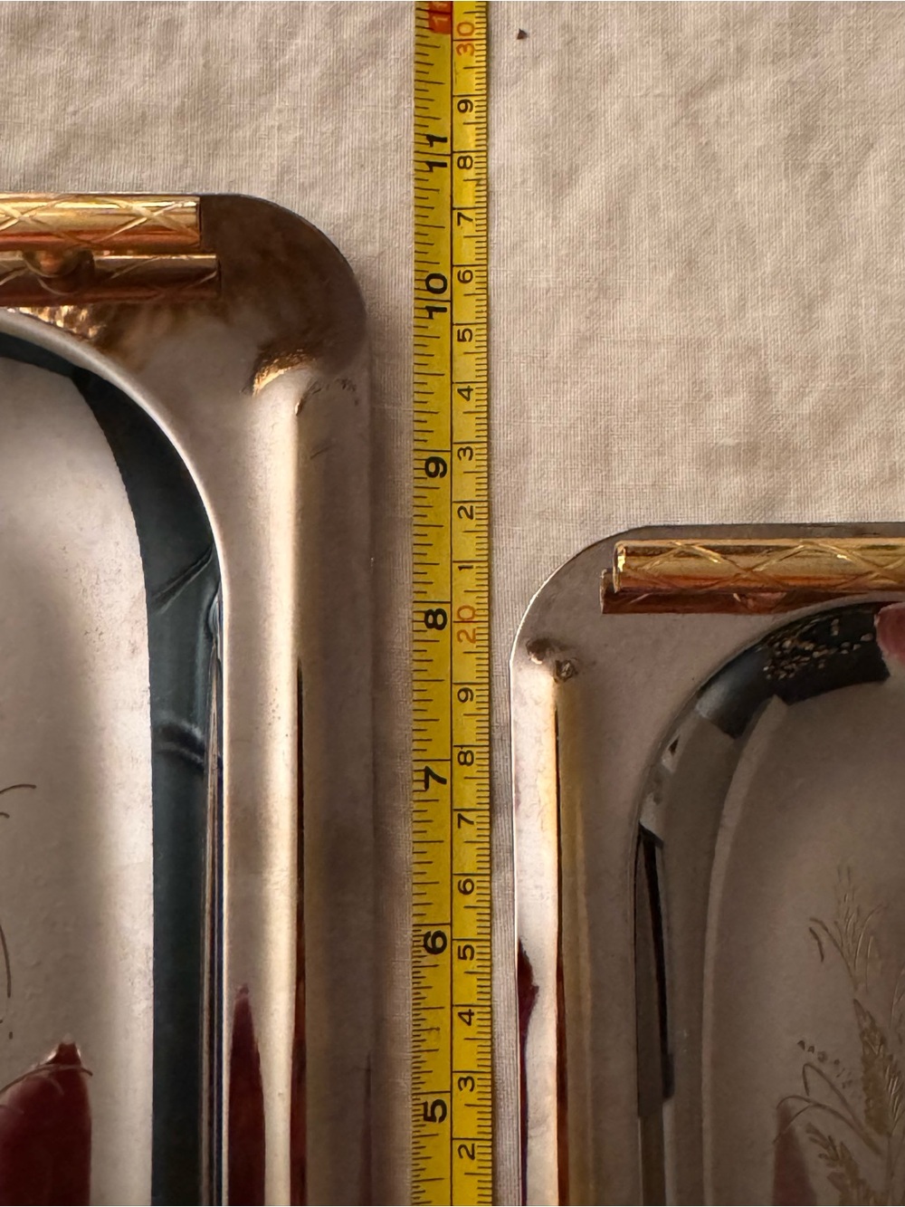 Vintage Pinter Italian Silver & Brass Vanity Serving Trays Set of 2 - Picture 9 of 12